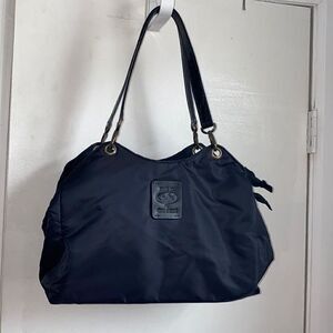 DAVID & SCOTTI Triple Compartment Black Nylon Hobo
